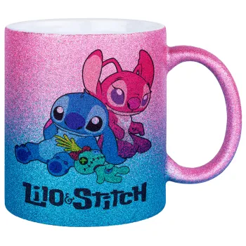 Lilo & Stitch, Κούπα Χρυσή/Μπλε Glitter, κεραμική, 330ml