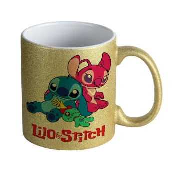 Lilo & Stitch, Κούπα Χρυσή Glitter που γυαλίζει, κεραμική, 330ml