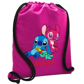 Lilo & Stitch, Backpack pouch GYMBAG Fuchsia, with pocket (40x48cm) & thick cords