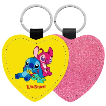 Lilo & Stitch, Μπρελόκ PU δερμάτινο glitter καρδιά ΡΟΖ