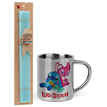 Lilo & Stitch, Πασχαλινή Λαμπάδα με μεταλλική κούπα θερμό (300ml) & κερί αρωματικό πλακέ (30cm) (ΤΙΡΚΟΥΑΖ)