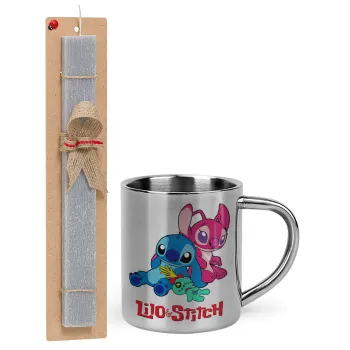 Lilo & Stitch, Πασχαλινή Λαμπάδα με μεταλλική κούπα θερμό (300ml) & κερί αρωματικό πλακέ (30cm) (ΓΚΡΙ)