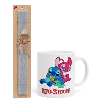 Lilo & Stitch, Πασχαλινή Λαμπάδα με Κούπα κεραμική (330ml) & κερί αρωματικό πλακέ (30cm) (ΓΚΡΙ)