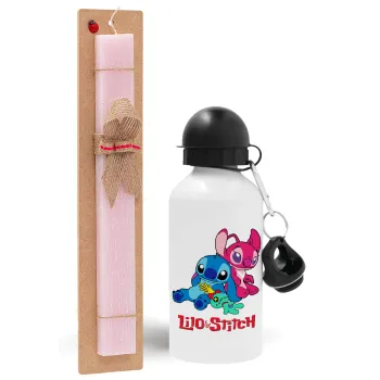 Lilo & Stitch, Easter Set, metallic aluminum bottle (500ml) & aromatic flat Easter candle (30cm) (PINK)