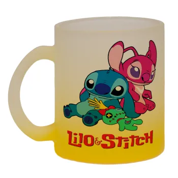 Lilo & Stitch, Κούπα γυάλινη δίχρωμη με βάση το κίτρινο ματ, 330ml
