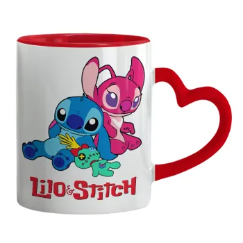 Lilo & Stitch, Κούπα καρδιά χερούλι κόκκινη, κεραμική, 330ml