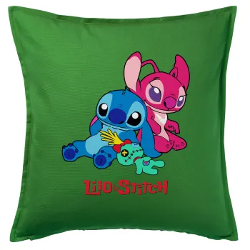 Lilo & Stitch, Μαξιλάρι καναπέ Πράσινο 100% βαμβάκι, περιέχεται το γέμισμα (50x50cm)