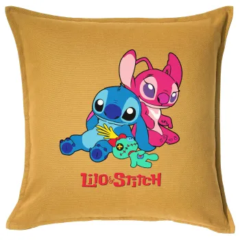 Lilo & Stitch, Μαξιλάρι καναπέ Κίτρινο 100% βαμβάκι, περιέχεται το γέμισμα (50x50cm)