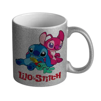 Lilo & Stitch, Κούπα Ασημένια Glitter που γυαλίζει, κεραμική, 330ml