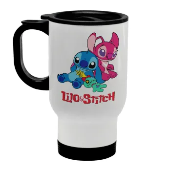 Lilo & Stitch, Stainless steel travel mug with lid, double wall white 450ml