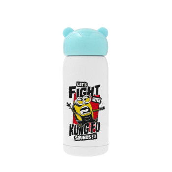 Minions Let's fight with kung fu sounds, Γαλάζιο ανοξείδωτο παγούρι θερμό (Stainless steel), 320ml
