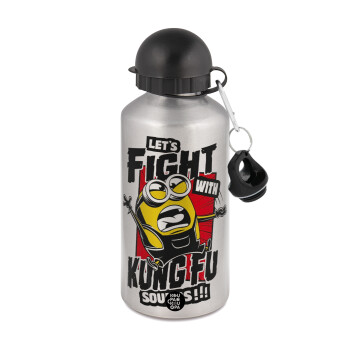 Minions Let's fight with kung fu sounds, Metallic water jug, Silver, aluminum 500ml
