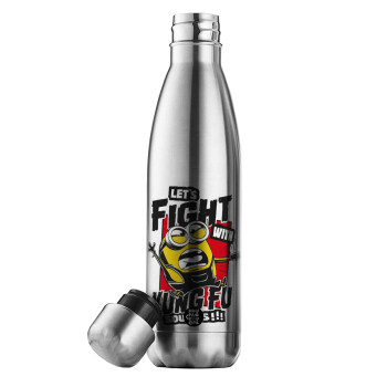Minions Let's fight with kung fu sounds, Inox (Stainless steel) double-walled metal mug, 500ml