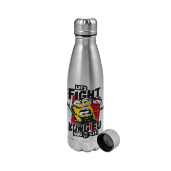 Minions Let's fight with kung fu sounds, Metallic water bottle, stainless steel, 750ml