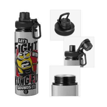 Minions Let's fight with kung fu sounds, Metallic water bottle with safety cap, 850ml aluminum