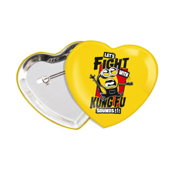 Minions Let's fight with kung fu sounds, Κονκάρδα παραμάνα καρδιά (57x52mm)