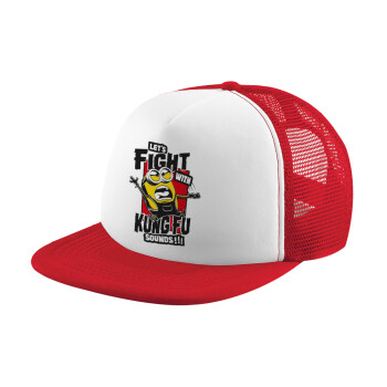 Minions Let's fight with kung fu sounds, Καπέλο παιδικό Soft Trucker με Δίχτυ Red/White 