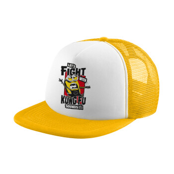 Minions Let's fight with kung fu sounds, Καπέλο Ενηλίκων Soft Trucker με Δίχτυ Κίτρινο/White (POLYESTER, ΕΝΗΛΙΚΩΝ, UNISEX, ONE SIZE)