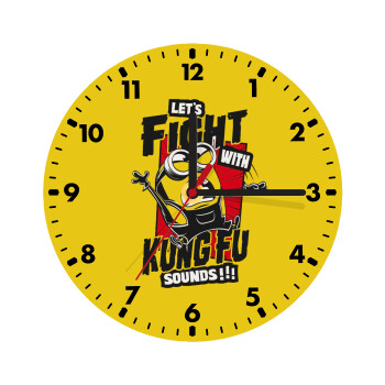 Minions Let's fight with kung fu sounds, Ρολόι τοίχου ξύλινο (20cm)