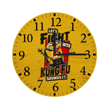 Minions Let's fight with kung fu sounds, Ρολόι τοίχου ξύλινο plywood (20cm)