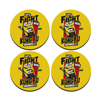 Minions Let's fight with kung fu sounds, SET of 4 round wooden coasters (9cm)