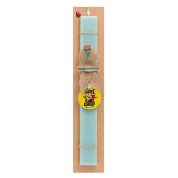 Minions Let's fight with kung fu sounds, Easter Set, wooden keychain & aromatic flat Easter candle (30cm) (TURQUOISE)