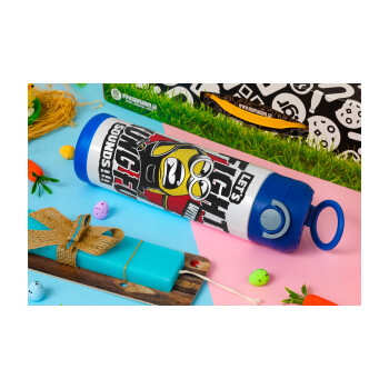Minions Let's fight with kung fu sounds, Easter candle, Childrens hot water bottle, stainless steel, with safety straw, BLUE (500ml)