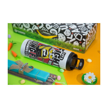 Minions Let's fight with kung fu sounds, Πασχαλινή Λαμπάδα με Travel Tumbler θερμό με διπλό καπάκι (600ml, BPA free) & κερί αρωματικό πλακέ (30cm) (ΤΙΡΚΟΥΑΖ)