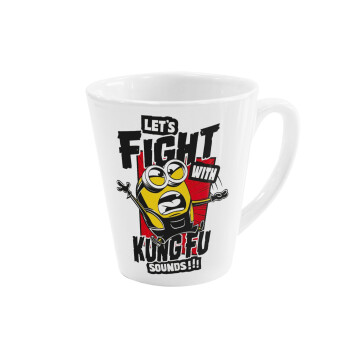 Minions Let's fight with kung fu sounds, Κούπα κωνική Latte Λευκή, κεραμική, 300ml