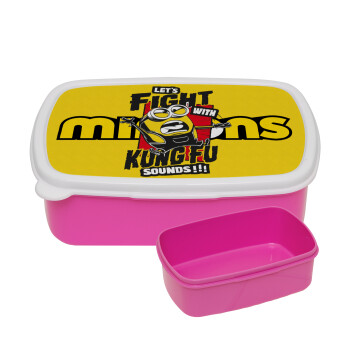Minions Let's fight with kung fu sounds, ΡΟΖ παιδικό δοχείο φαγητού (lunchbox) πλαστικό (BPA-FREE) Lunch Βox M18 x Π13 x Υ6cm