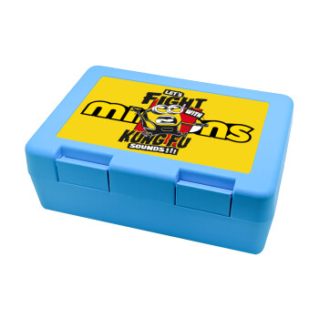 Minions Let's fight with kung fu sounds, Children's cookie container LIGHT BLUE 185x128x65mm (BPA free plastic)