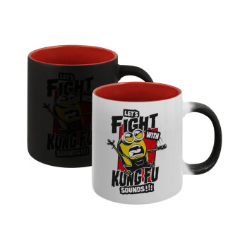 Minions Let's fight with kung fu sounds, Κούπα Μαγική εσωτερικό κόκκινο, κεραμική, 330ml που αλλάζει χρώμα με το ζεστό ρόφημα