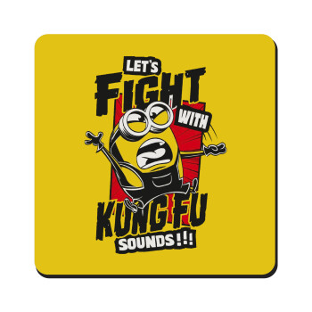 Minions Let's fight with kung fu sounds, Τετράγωνο μαγνητάκι ξύλινο 9x9cm