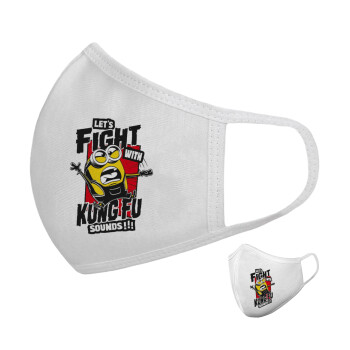 Minions Let's fight with kung fu sounds, Μάσκα υφασμάτινη υψηλής άνεσης παιδική (Δώρο πλαστική θήκη)