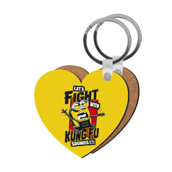 Minions Let's fight with kung fu sounds, Μπρελόκ Ξύλινο καρδιά MDF