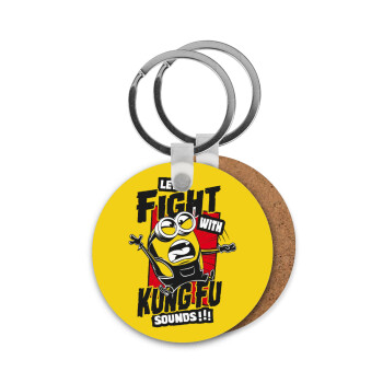Minions Let's fight with kung fu sounds, Μπρελόκ Ξύλινο στρογγυλό MDF Φ5cm