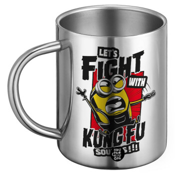 Minions Let's fight with kung fu sounds, Ανοξείδωτη Μεταλλική Κούπα 450ml - Διπλού Τοιχώματος