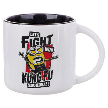Minions Let's fight with kung fu sounds, Κούπα κεραμική 400ml Λευκή/Μαύρη