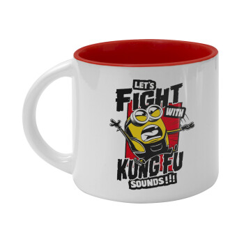 Minions Let's fight with kung fu sounds, Κούπα κεραμική 400ml Λευκή/Κόκκινη
