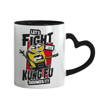 Minions Let's fight with kung fu sounds, Mug heart black handle, ceramic, 330ml