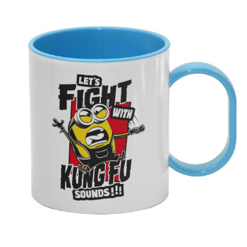 Minions Let's fight with kung fu sounds, Κούπα (πλαστική) (BPA-FREE) Polymer Μπλε για παιδιά, 330ml