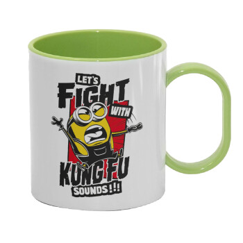 Minions Let's fight with kung fu sounds, Κούπα (πλαστική) (BPA-FREE) Polymer Πράσινη για παιδιά, 330ml