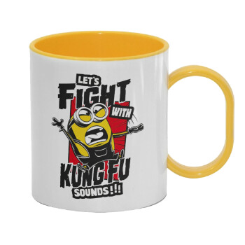 Minions Let's fight with kung fu sounds, Κούπα (πλαστική) (BPA-FREE) Polymer Κίτρινη για παιδιά, 330ml