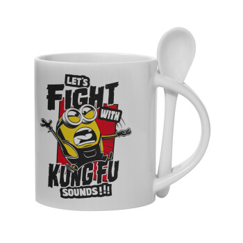 Minions Let's fight with kung fu sounds, Κούπα, κεραμική με κουταλάκι, 330ml (1 τεμάχιο)
