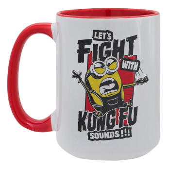 Minions Let's fight with kung fu sounds, Κούπα Mega 15oz, κεραμική Κόκκινη, 450ml