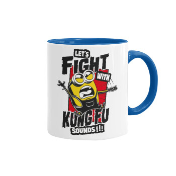 Minions Let's fight with kung fu sounds, Κούπα χρωματιστή μπλε, κεραμική, 330ml