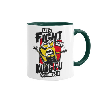 Minions Let's fight with kung fu sounds, Κούπα χρωματιστή πράσινη, κεραμική, 330ml