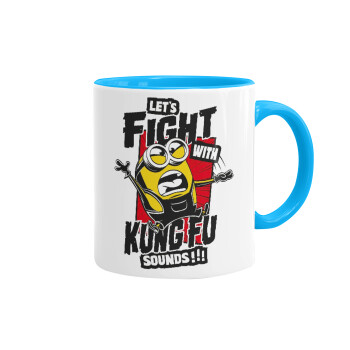 Minions Let's fight with kung fu sounds, Κούπα χρωματιστή γαλάζια, κεραμική, 330ml
