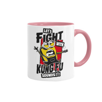 Minions Let's fight with kung fu sounds, Κούπα χρωματιστή ροζ, κεραμική, 330ml
