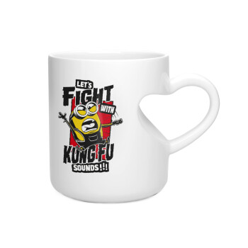 Minions Let's fight with kung fu sounds, Κούπα καρδιά λευκή, κεραμική, 330ml